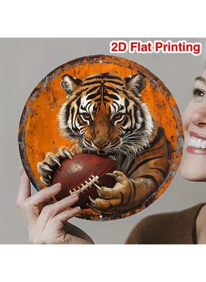 Vintage Tiger Football Wooden Wall Art Sign 7 87 Inch Round Home Decor - Image 4